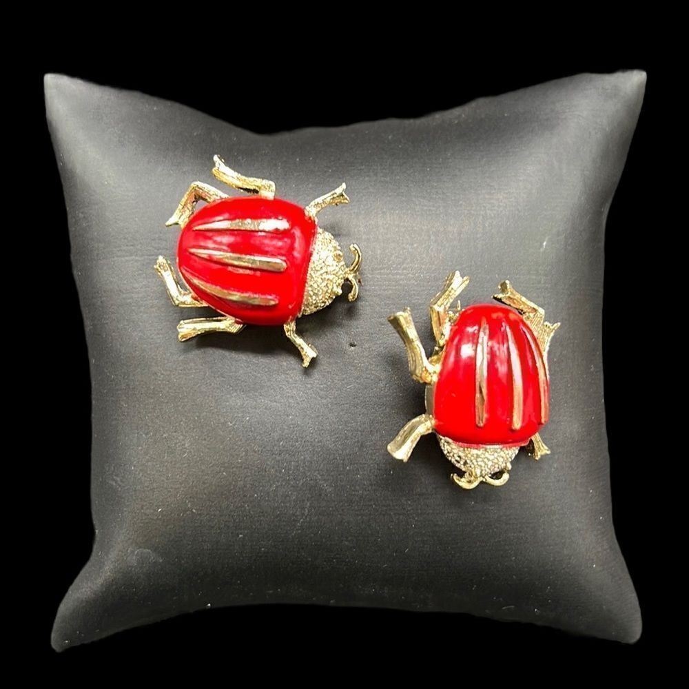 Vintage Brooches Pin Gerrys Red Beetles